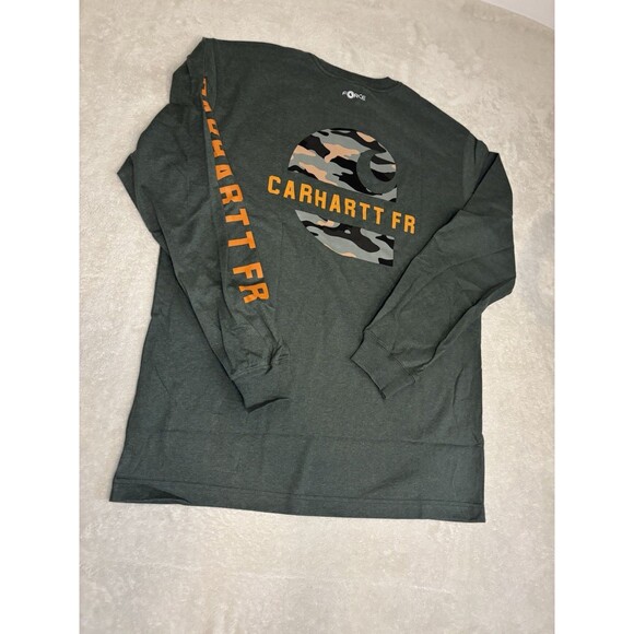 Carhartt Mens Green Flame Resistant Force Cotton Long Sleeve Shirt Medium CAT 2 - Picture 8 of 10